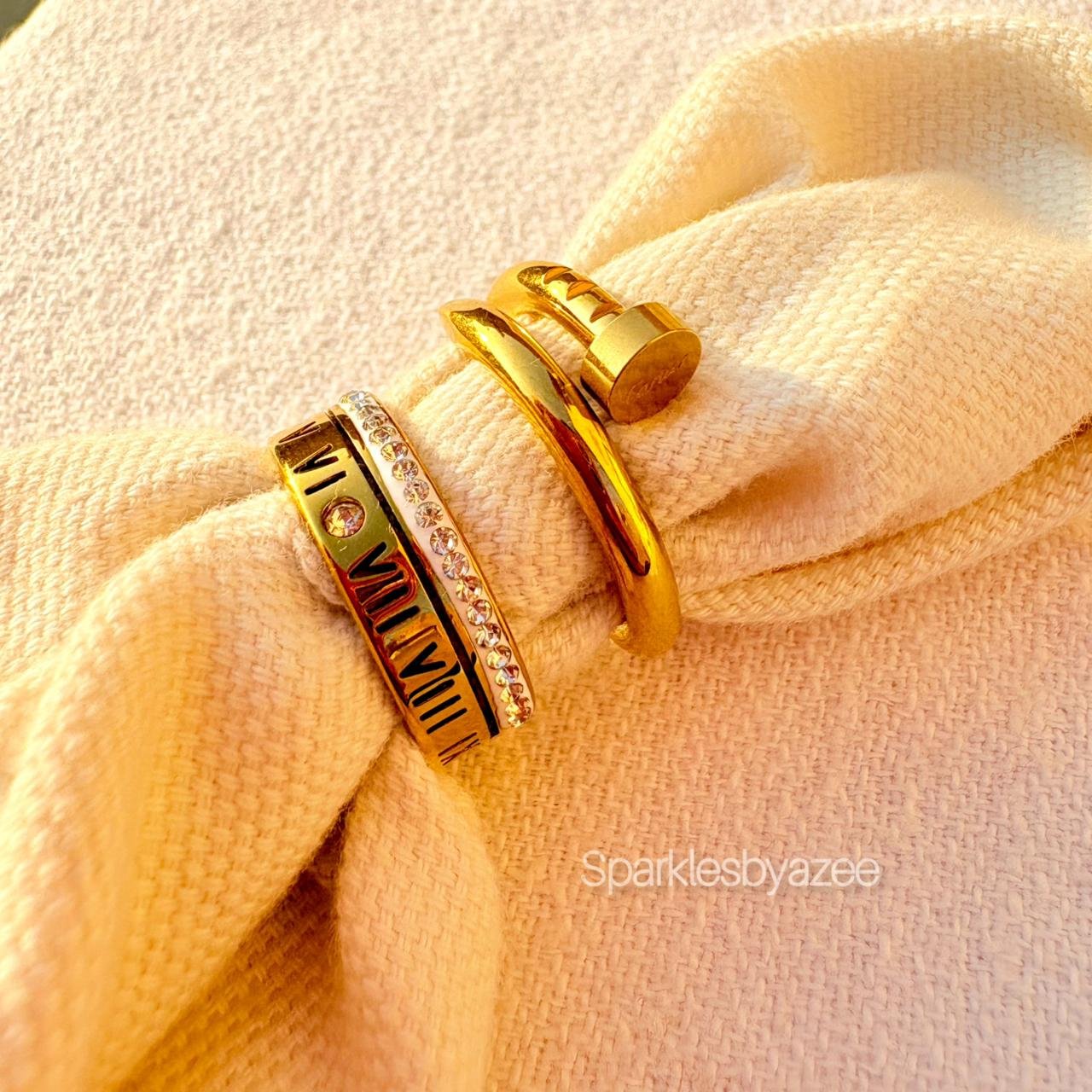 Set of 2 Rings Roman numeral- Nail Ring (18K Gold Plated)